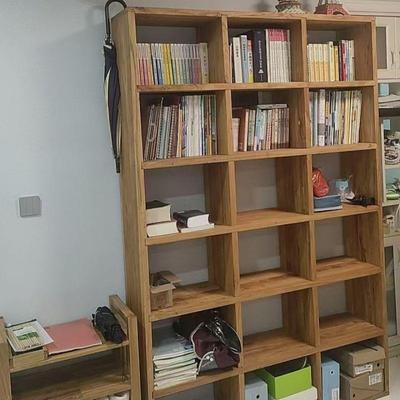 老榆木墙实木书架定做置架易组装物面落地格子柜80945展示柜免漆