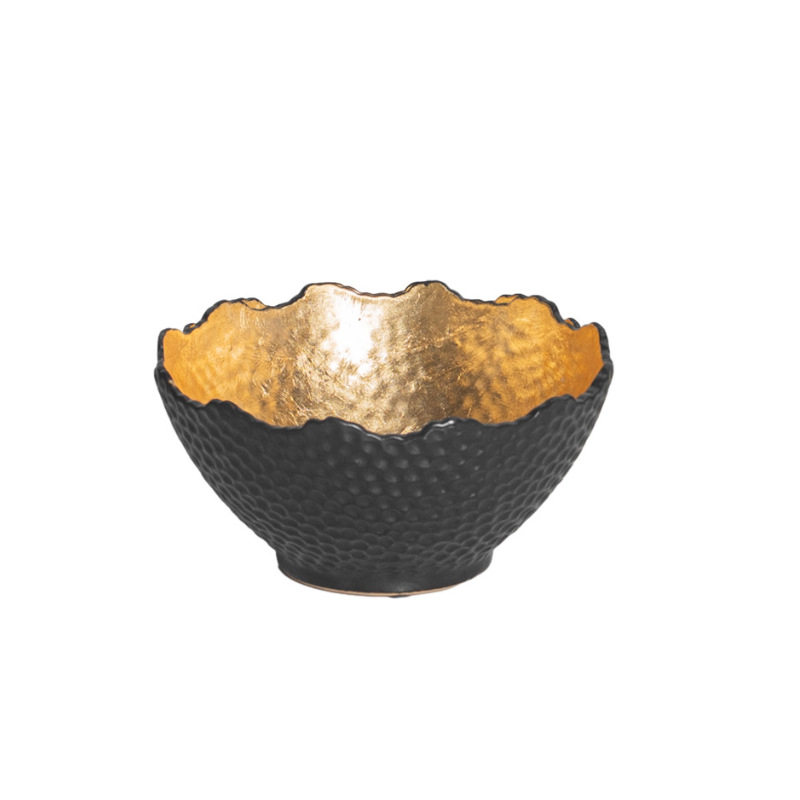 中式轻奢手工纹粗陶制铝制盘黑金茶几收纳盘果盘桌面装饰品摆件