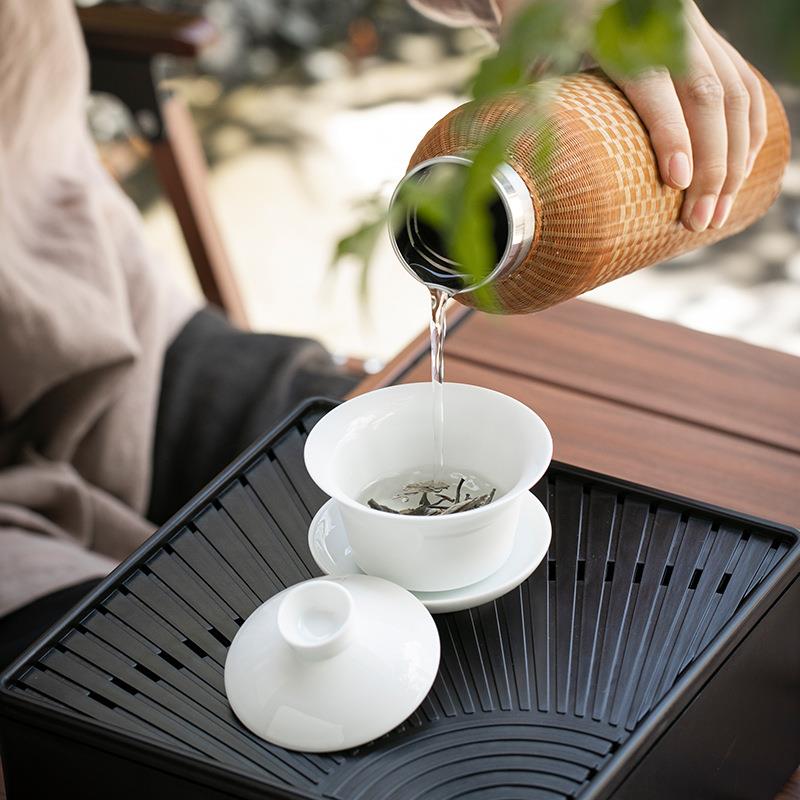 高档德化白瓷旅行茶具套装便携户外盖碗套组带茶盘中式简约旅游
