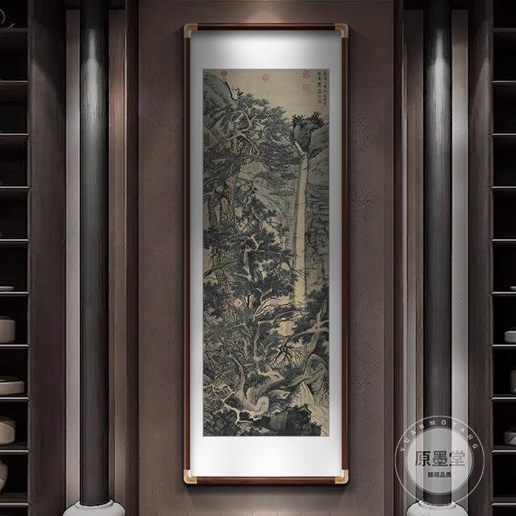 青绿山水玄关装饰画新中式客厅挂画入户走廊过道壁画竖版水墨国画