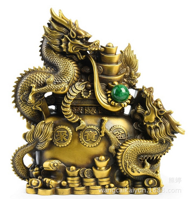 铜龙摆件盘龙双龙聚宝盆十二生肖龙摆件大号家居办公室工艺品