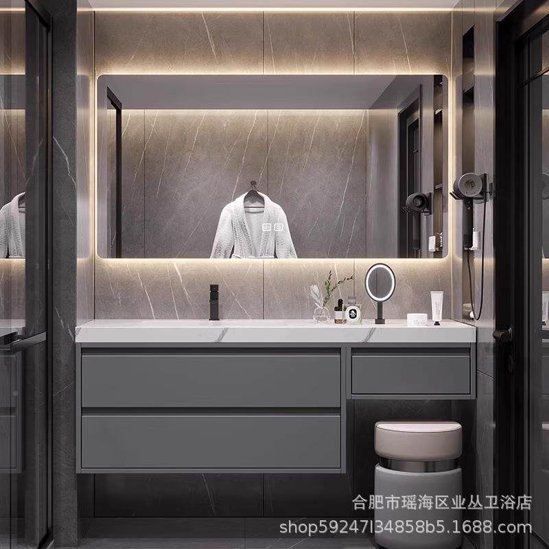 轻奢风洗岩板无妆盆梳台浴室柜20231010组合吊柜卫生间缝化妆手洗
