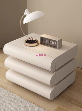 储床头柜卧室家用奶纳油式白BL100707色极简皮质床边收意物