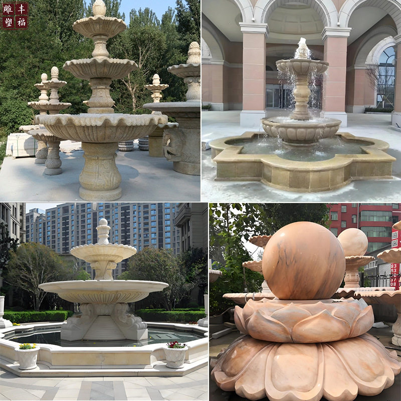 花岗岩水钵喷泉 酒店大堂石雕喷泉石材水景雕塑 花园流水跌水钵