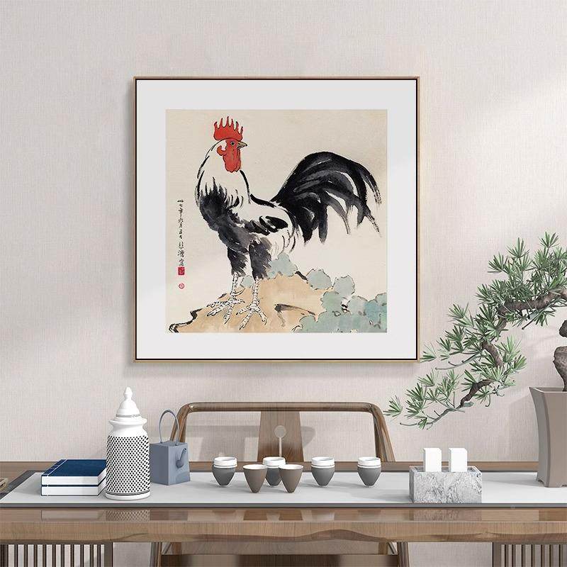 厅徐悲画鸿国画鸡鸣富贵图室大公JGV鸡水墨客玄关装饰画书房茶挂