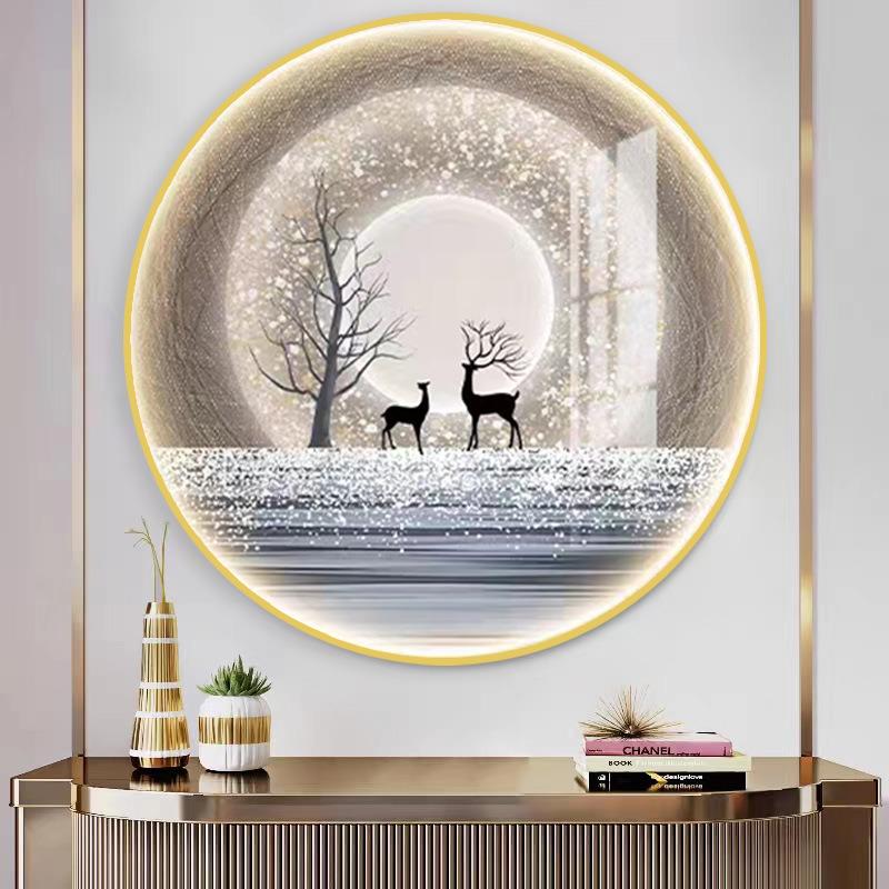 星空麋鹿圆形led装饰画客厅发光灯画现代简约走廊挂画玄关墙壁画图片