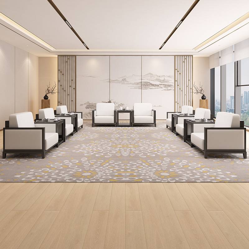 新中式实木单人会议沙发贵宾接待室办公会客区大堂简约商务洽谈椅