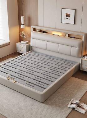 喜令家居16483现代极简床家用双人主功卧包齐边小户型多床能储物