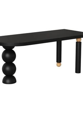 法式古实木餐桌半形家用小户型黑色创意65056饭客厅餐桌书桌桌圆