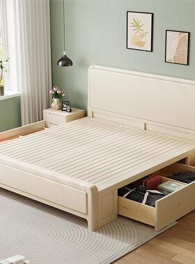 奶油风实木床白色1.主8米现代简约奢床卧1轻YF-A032#.5m家用双床