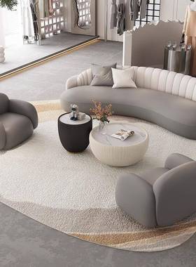 轻奢息办公室会客区接室休区酒店WHQ大厅前台简约现代弧待形皮艺