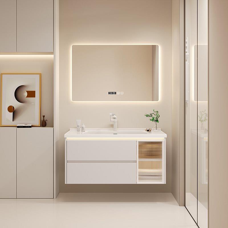 合轻奢奶油风一智能岩浴板陶瓷体盆室柜镜柜组卫生间洗脸池RQI洗