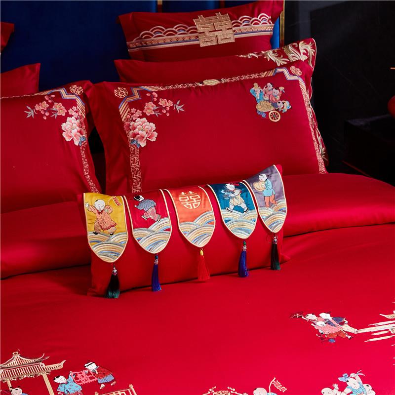 xyt大红色纯棉小抱枕带芯精致刺绣结婚床品子孙枕婚庆配件可拆洗