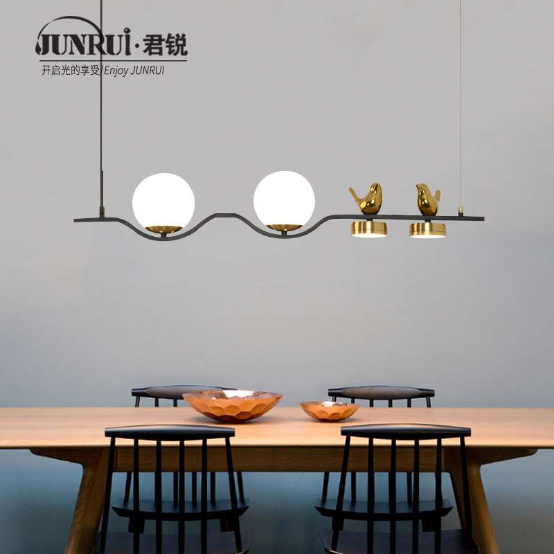 2020新款北欧餐厅吊灯简约现代轻奢创意吧台饭厅小鸟灯长条餐桌灯