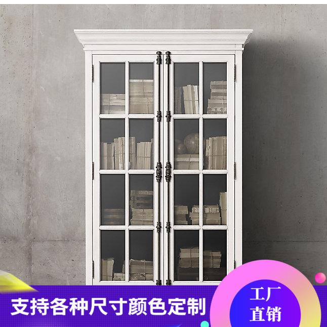 美式乡村法式复古实木百叶门橡木天地锁双门四门书柜橱柜餐边柜