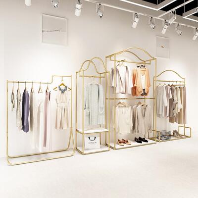 服装店展示架落地式女装店挂衣架组合店铺专用货架金色陈列挂衣架