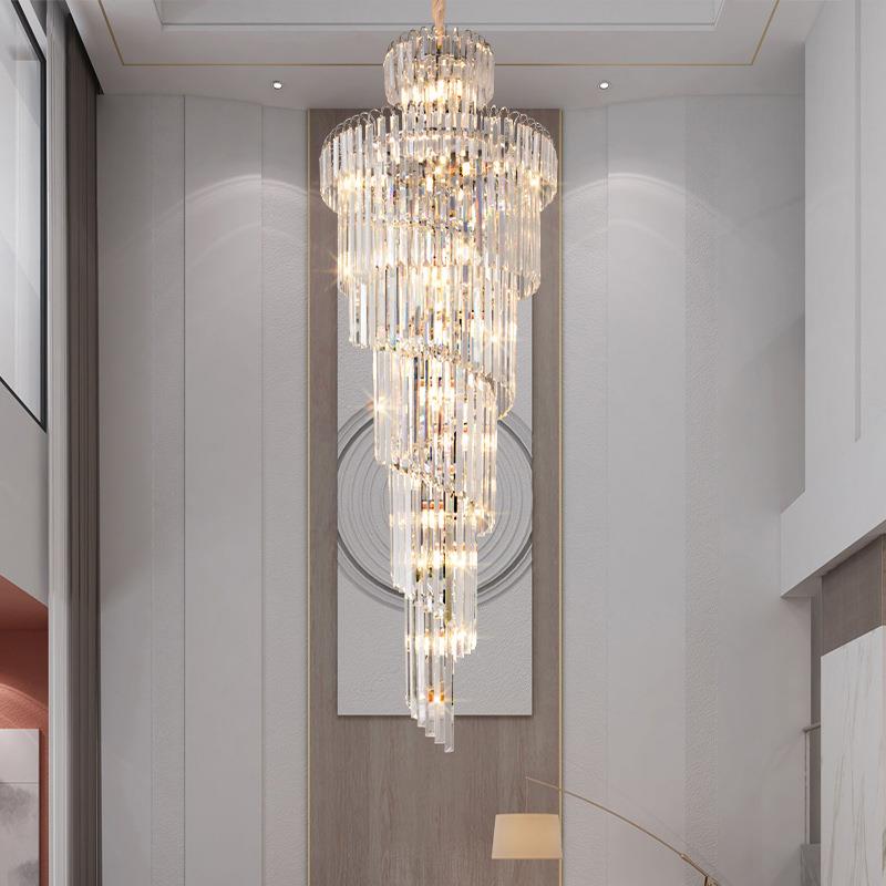 后现代轻奢别墅旋转楼梯间长吊灯水晶吊灯港式挑高复式楼跃层灯具