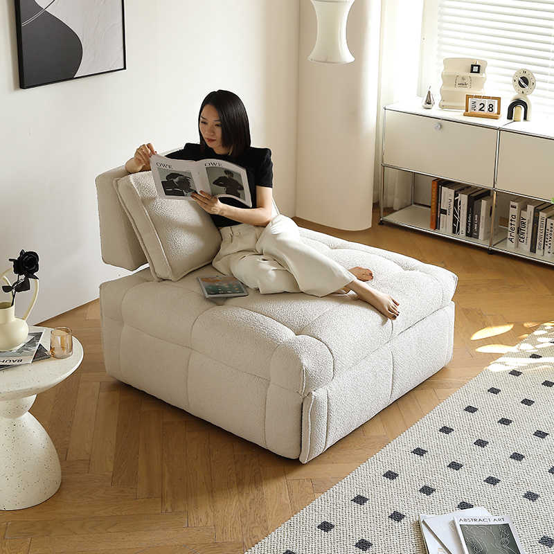 折叠沙发床两用小户型法式奶油风多功能单人懒人可伸缩书房豆腐块