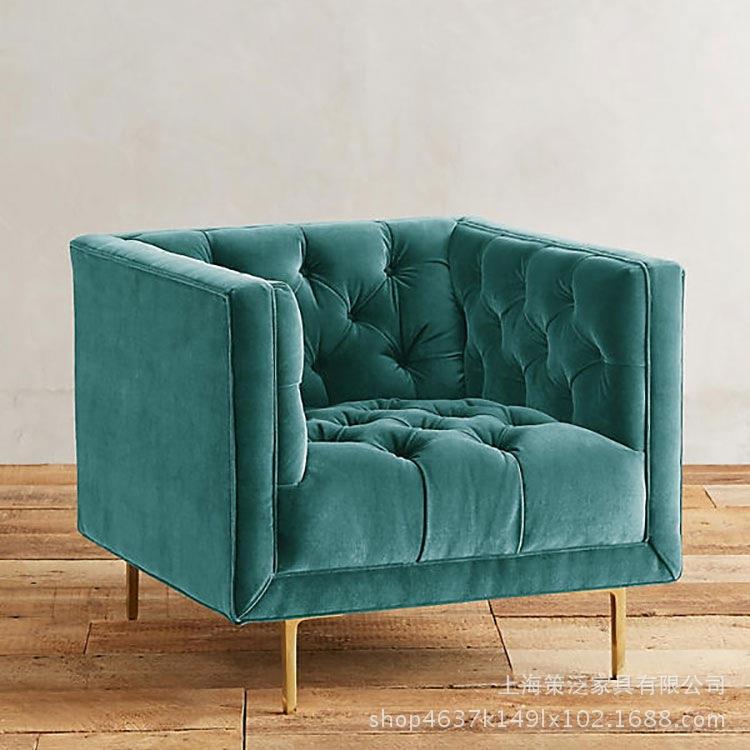 美式乡村大小户型客厅拉扣单双三人位组合简约现代布艺不锈钢沙发