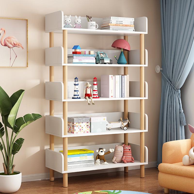 书架简易落地实木腿多层置物架卧室收纳架客厅展示架家用小型书柜