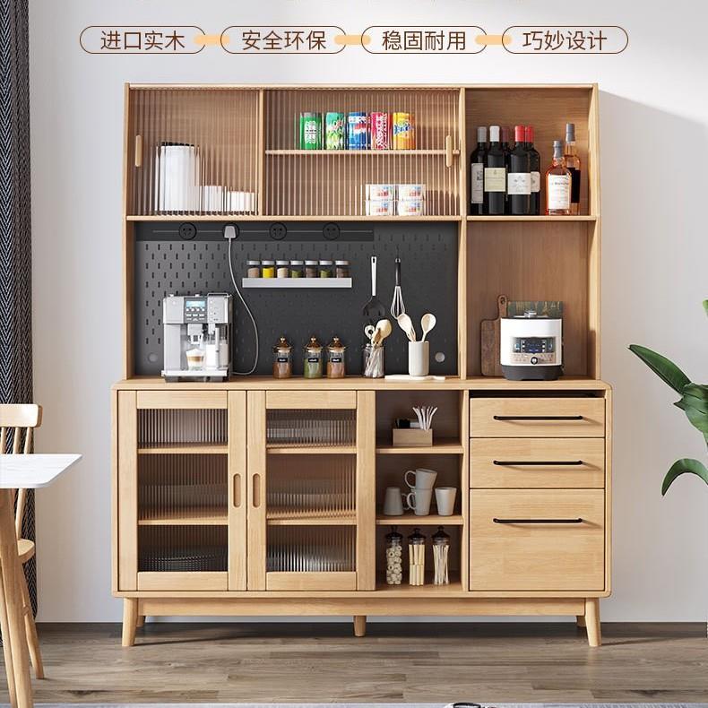 日式藤编餐边柜实木一体茶水柜客厅置物架现代简约玻璃柜工厂
