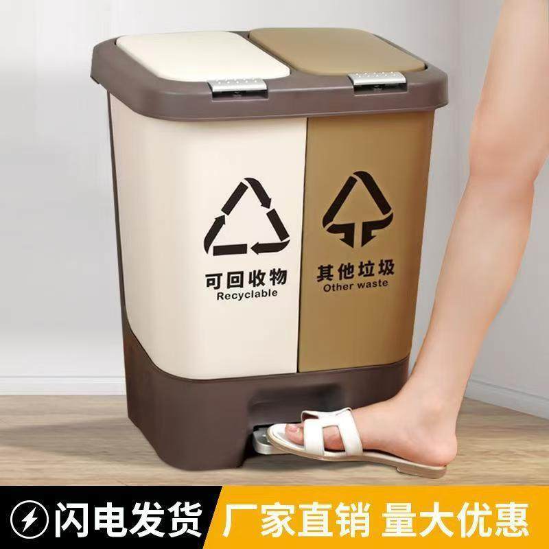 分类脚踏垃圾桶大号20L双翻盖户外学校家用办公室塑料环保垃圾桶
