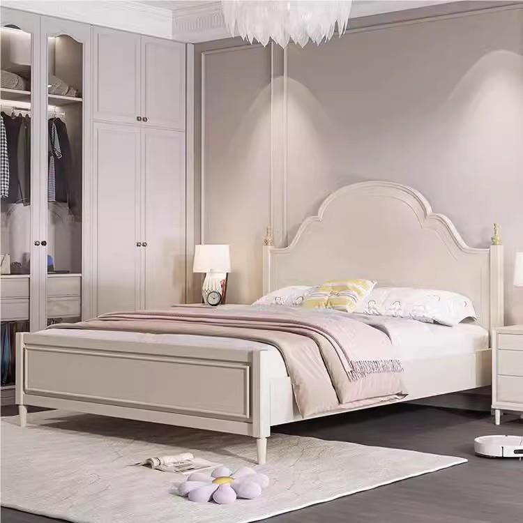 美式白色实木床现代轻奢1.8米奶油风公主床主卧室双人实木床
