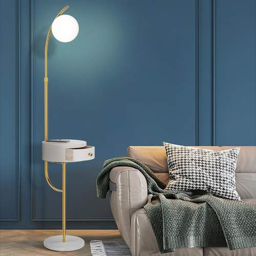 落地灯客厅轻奢沙发置物带抽屉茶几北欧卧室简约床头灯柜一体台灯