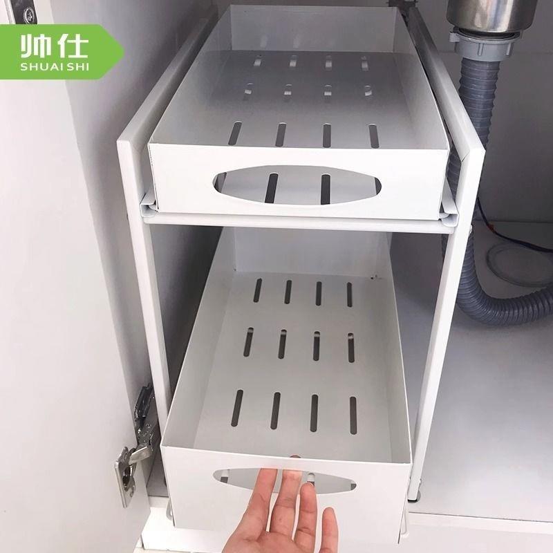 下水槽置物架厨房橱柜内葱姜蒜调料收纳拉篮抽拉式双层置包邮