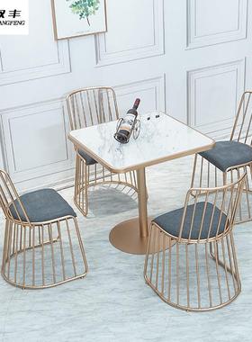 北欧餐厅四人位饭桌奶茶店双人位正方形大理石桌家用餐桌椅组合