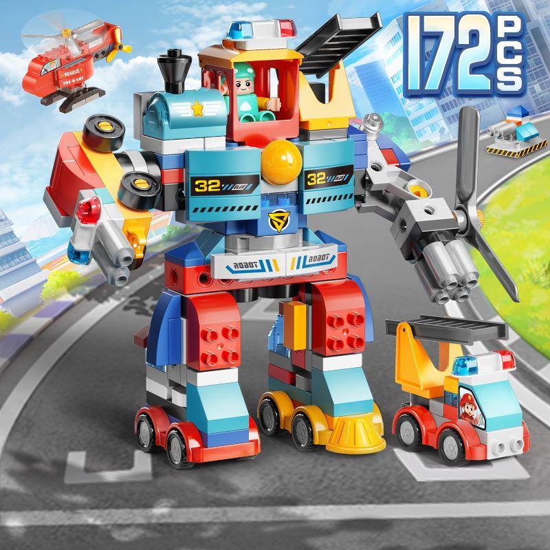 费乐大颗粒积木百变机器人火车警车组装模型儿童拼装拼插玩具2202