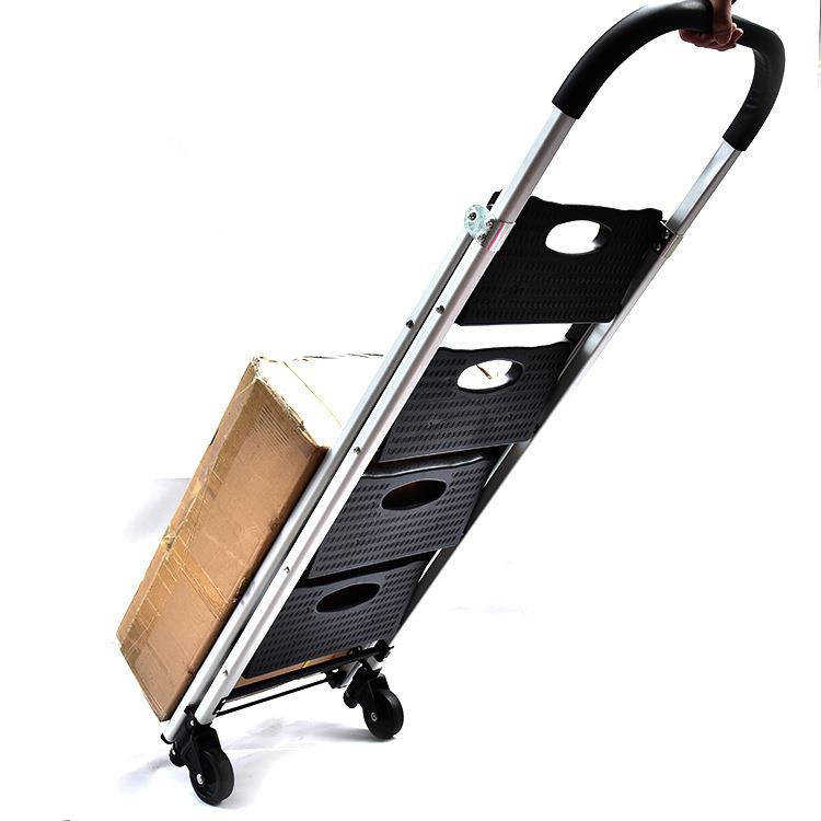 登高车折叠拉货超市仓库拣货二轮人字梯子铝合金多功能四步梯承重