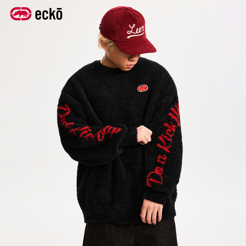 ecko红犀牛圆领套头保暖针织毛衣