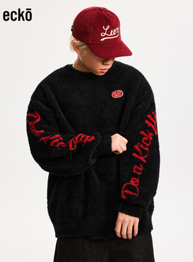 ecko红犀牛  刺绣圆领套头保暖毛衣外穿2025冬季新款针织提花上衣