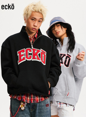 ecko红犀牛  美式半拉链加绒加厚保暖刺绣卫衣2025冬季新款厚外套