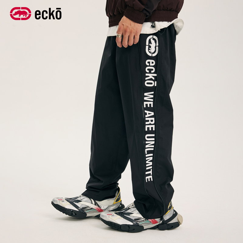 ecko红犀牛字母印花侧拉链直筒裤