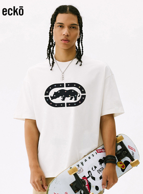 ecko红犀牛 烫钻短袖t恤男女同款2025新款夏季情侣装白色圆领上衣