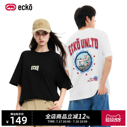 ecko红犀牛圆领情侣落肩袖t恤