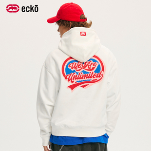 ecko红犀牛  爱心印花重磅连帽抓绒情侣米白卫衣2025秋季新款外套