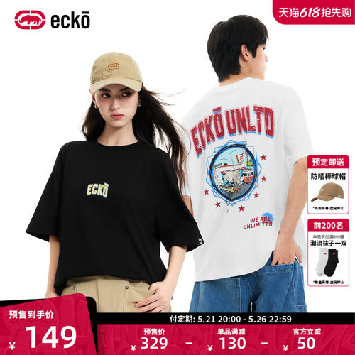 ecko红犀牛圆领情侣落肩袖t恤