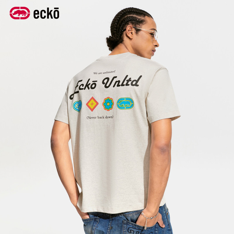 ecko红犀牛 全棉透气圆领套头短袖t恤男女款2026夏季新款印花上衣