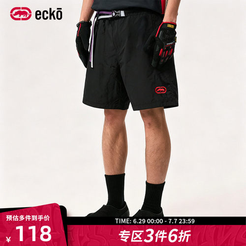 ecko红犀牛抽绳刺绣工装直筒短裤