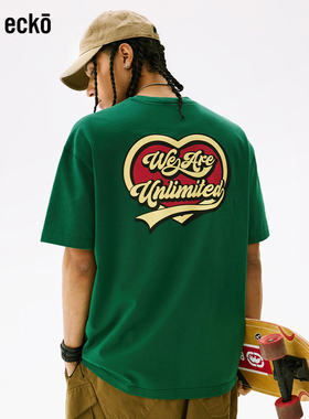 ecko红犀牛 绿色凉感全棉情侣短袖t恤男女2025新款青少年印花上衣