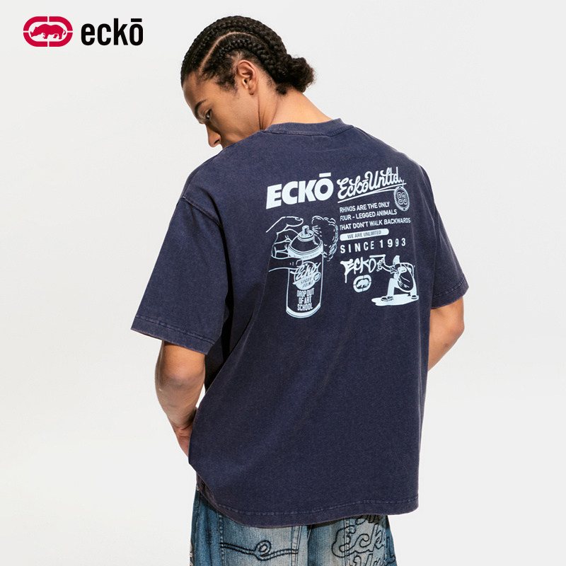 ecko红犀牛 美式复古潮流印花圆领短袖t恤男女款2026夏季新款上衣