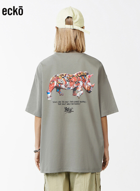 ecko红犀牛 涂鸦男士潮流短袖t恤2025新款夏季青少年灰色圆领上衣