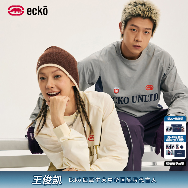 ecko红犀牛撞色拼接插肩长袖t恤图片
