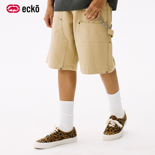 ecko红犀牛工装五分直筒牛仔短裤