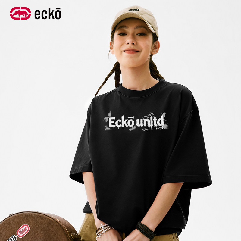 ecko红犀牛 落肩袖宽松字母印花短袖t恤衫男女款2026夏季新款上衣
