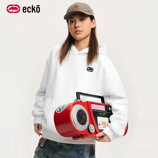 新款 2025冬季 防寒外套 90鹅绒连帽加厚加绒卫衣情侣装 ecko红犀牛