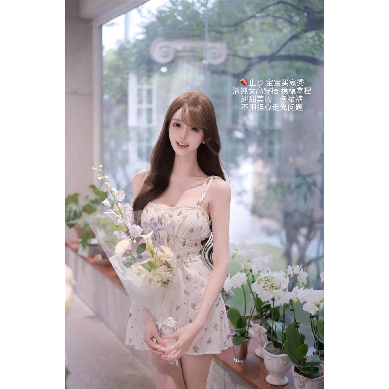 *miu系小清新*碎花清纯人丝富丽绉面料绑带收腰连体裙裤